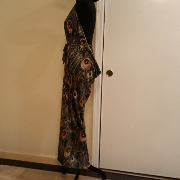 👙🦚Peacock Print Swimsuit Cover/Robe W/ Belt Sz L - Picture 7 of 9